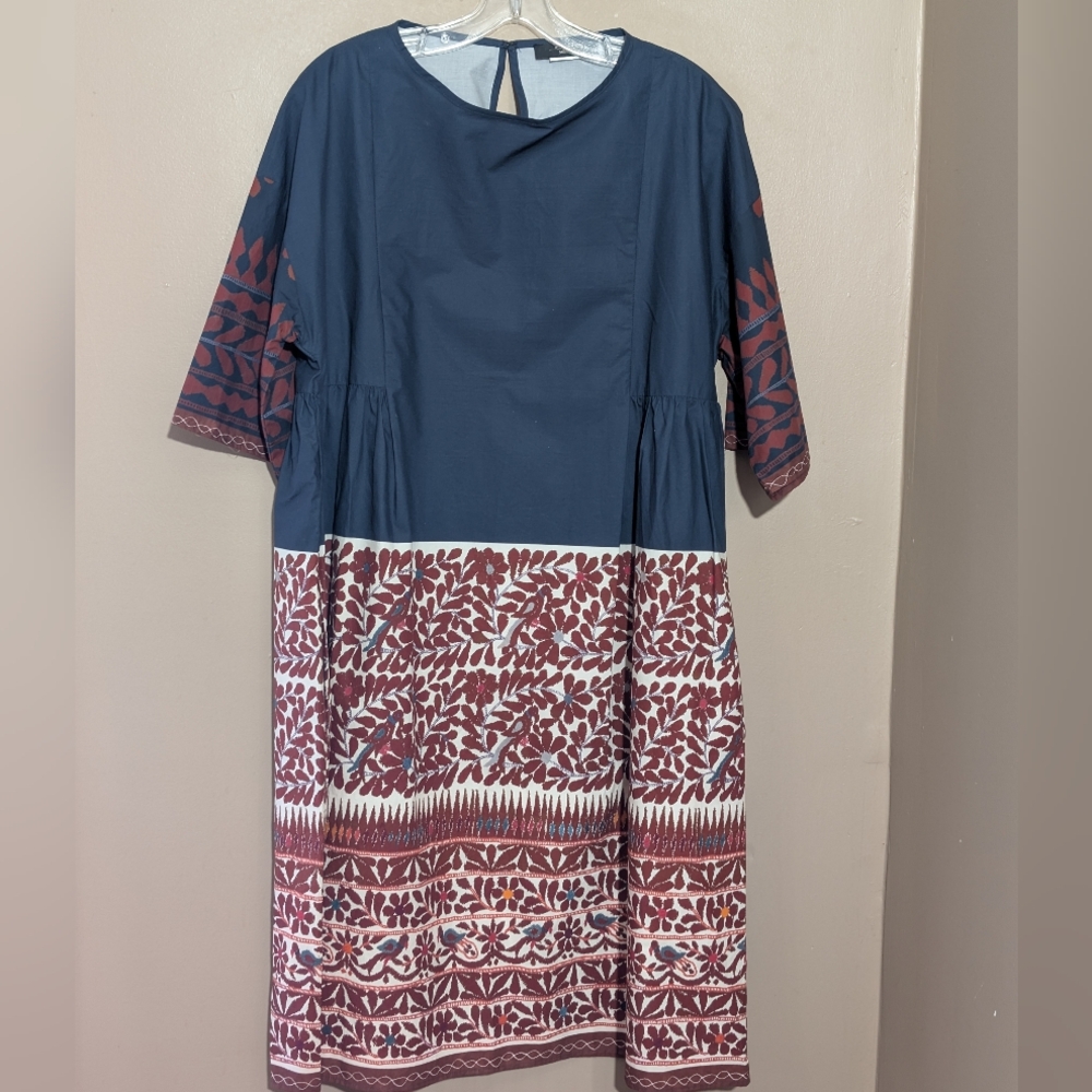Weekend Maxmara Day Shift Dress Guisto Printed,Blue& Maroon, Size: Medium